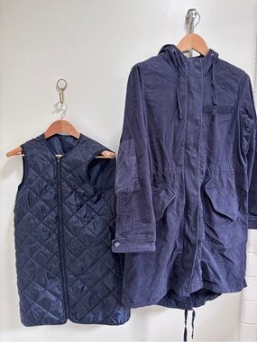 GAP Womens Chore Jacket Size M Blue Elbow Patches Liner Hooded Utility  Workwear